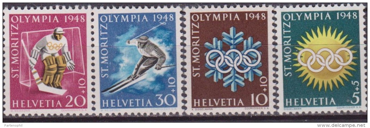 SVIZZERA - 1948 WINTRER OLIMPIC ST. MORIZ OLIMPIADI INVERNALI 4 V.  MNH - Hiver 1948: St-Moritz