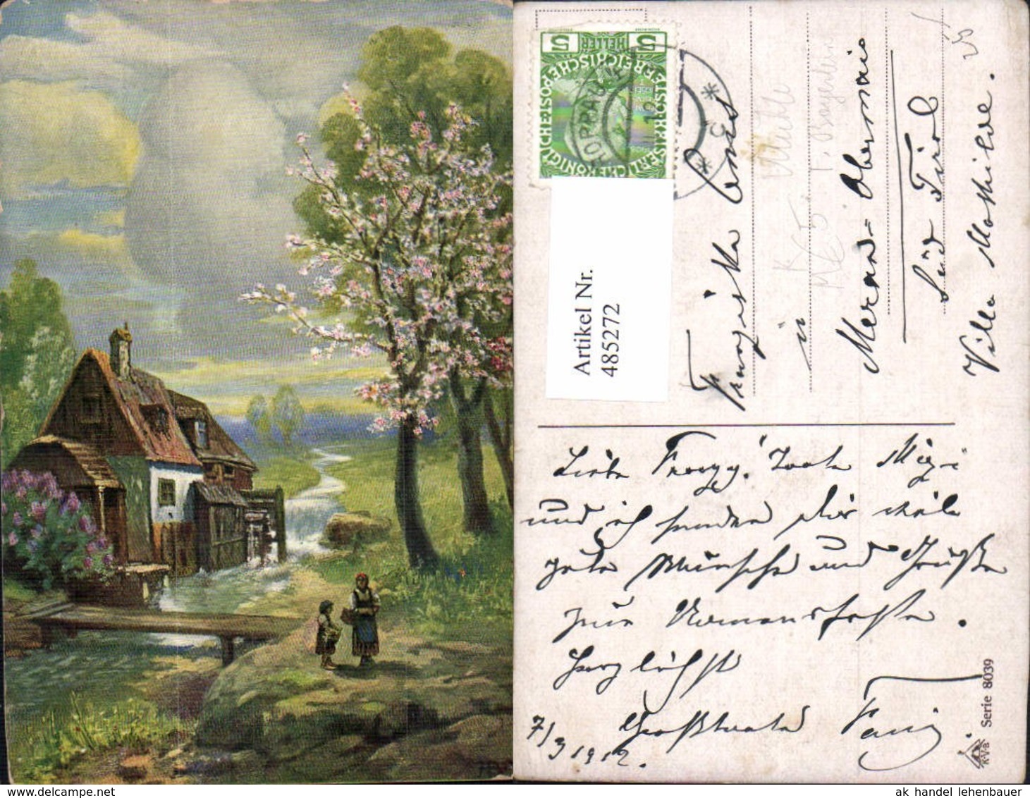 485272,K&uuml;nstler Ak F. Bayerlein M&uuml;hle Frau M. Kind Wasserm&uuml;hle - Wassermühlen