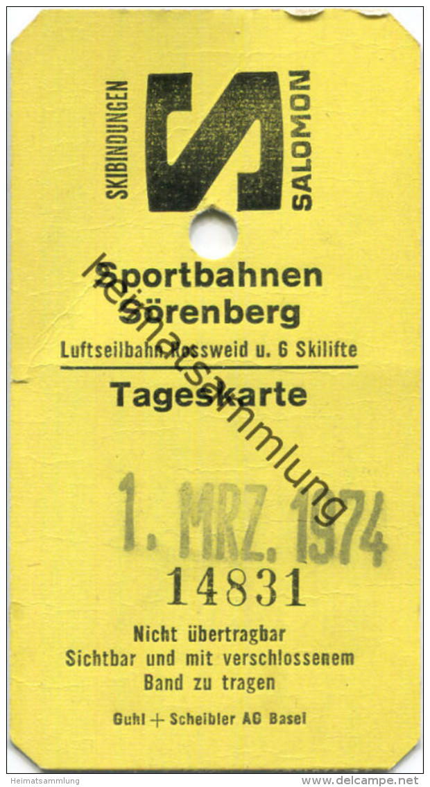 Sportbahnen Sörenberg - Luftseilbahn Rossweid Und 6 Skilifte - Tageskarte 1974 - Europe