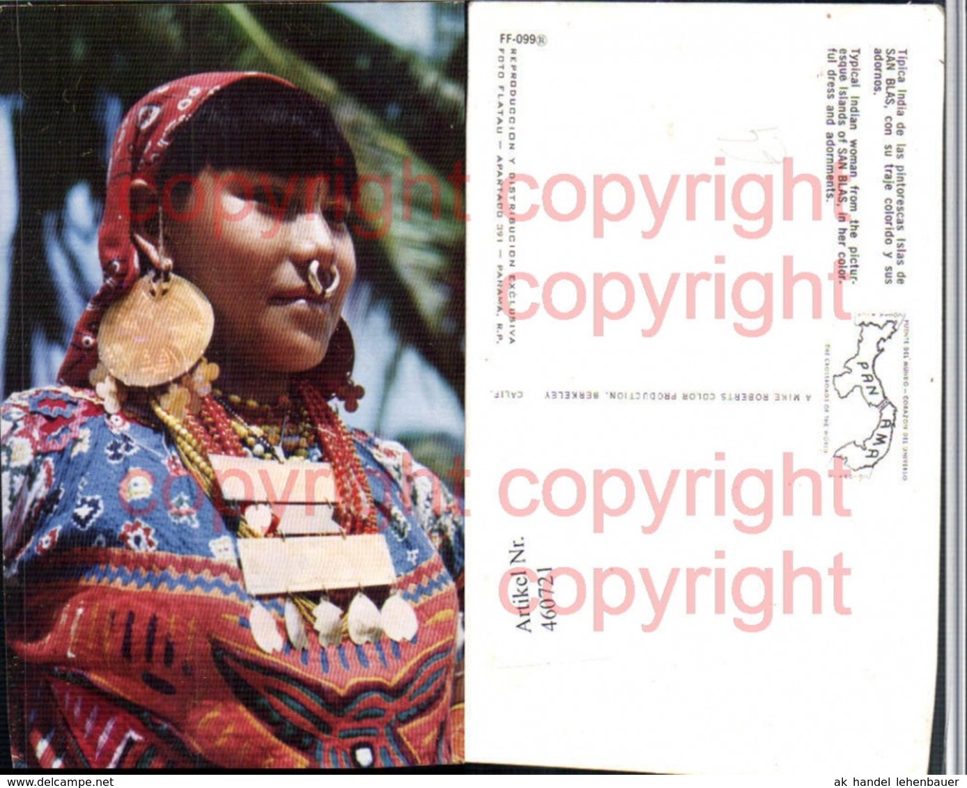 460721,Panama San Blas Typical Indian Woman Volkstyp Nasenring - America