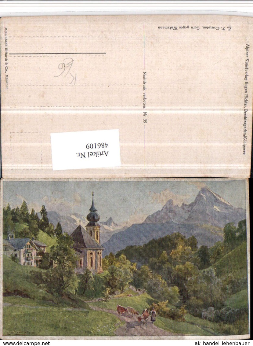 486109,K&uuml;nstler AK E. T. Compton Gern Geg. Watzmann Kirche Bergkulisse - Compton, E.T.