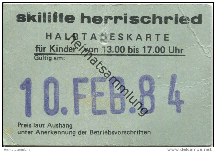 Skilifte Herrischried - Halbtageskarte Für Kinder 1984 - Europa