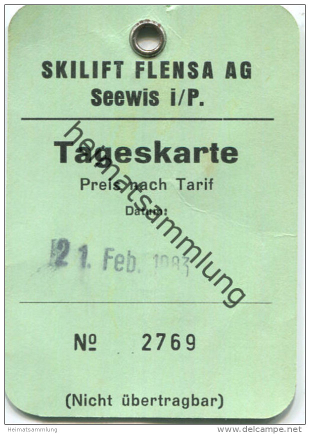 Skilift Flensa Seewis - Tageskarte 1983 - Europe