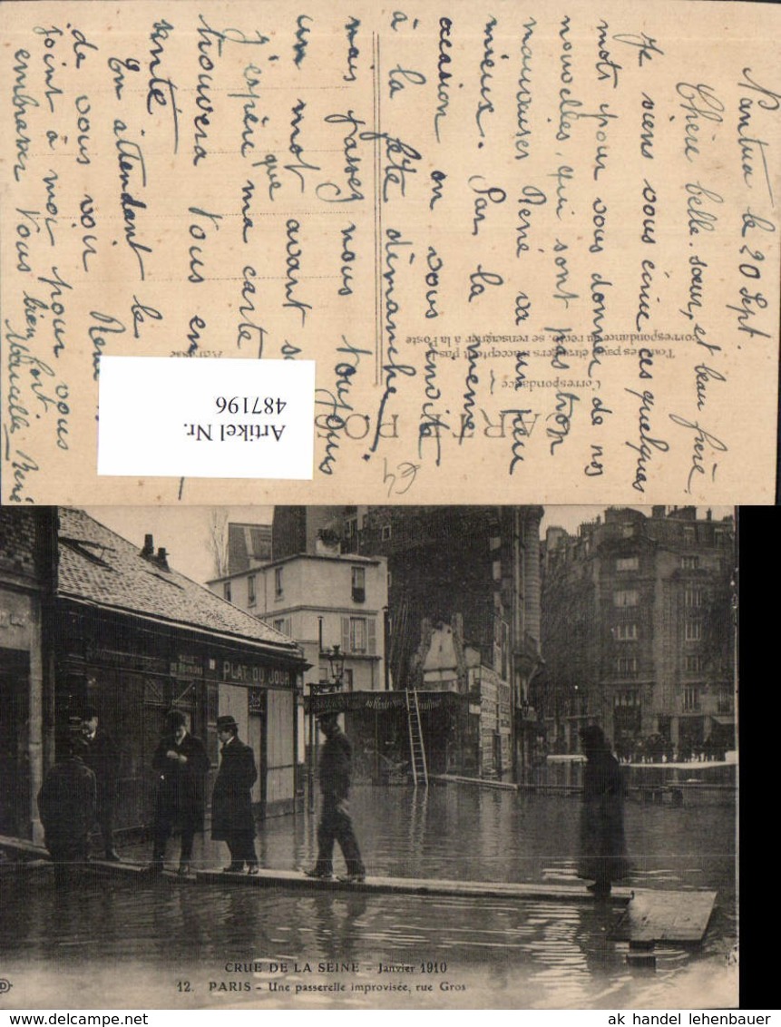 487196,&Uuml;berschwemmung Crue De La Seine Paris Une Passerelle Improvisee Rue Gros 1910 - Überschwemmungen