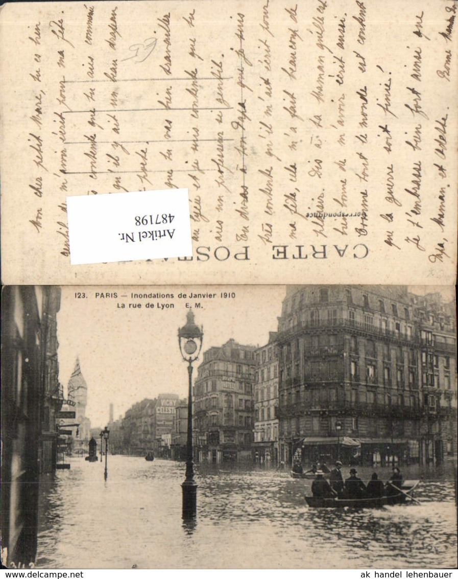 487198,&Uuml;berschwemmung Paris Inondations De Janvier 1910 La Rue De Lyon - Überschwemmungen