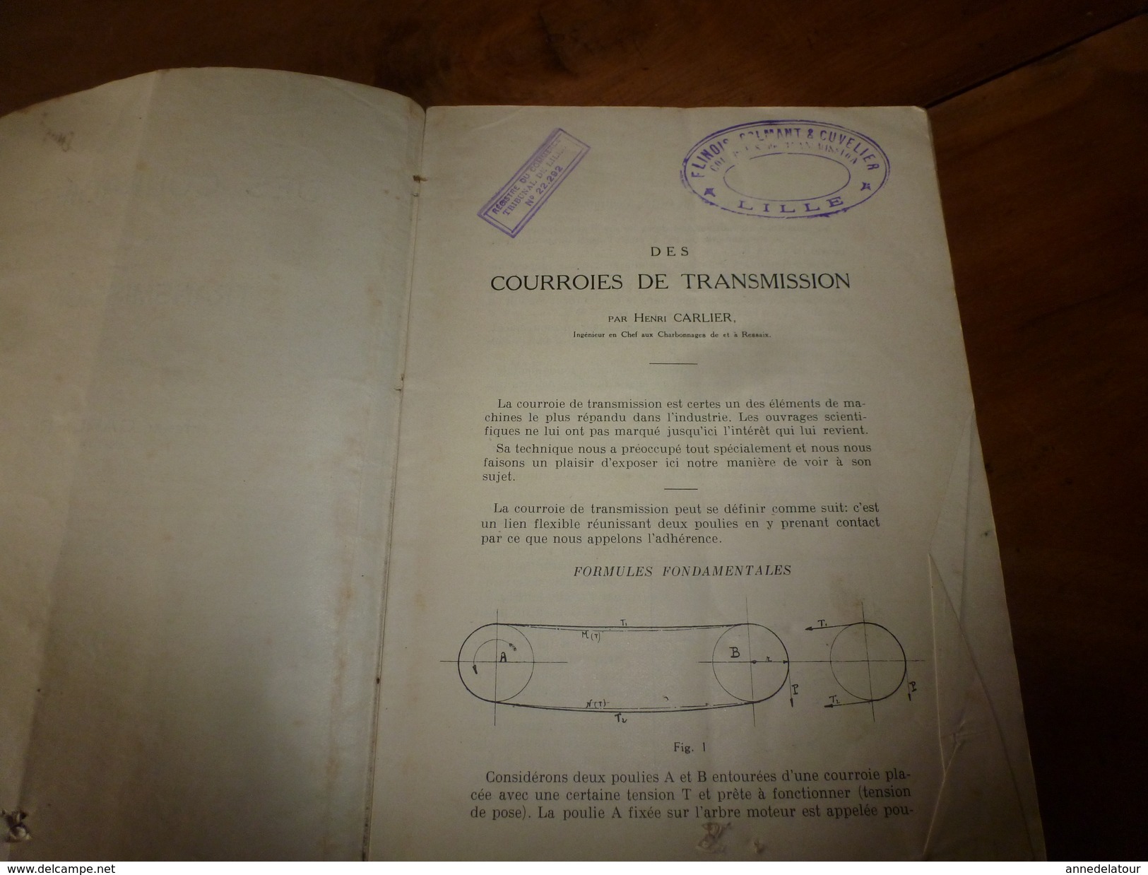 1923 COURROIES DE TRANSMISSION , Par Henri Carlier , Ingénieur En Chef Des Charbonnages De France Et à Ressaix - Bricolage / Technique