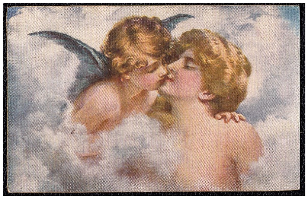 RARE - GERMAN CPA HANS ZATZKA - AMOR ANGEL CHERUBIN KISSING NAKED WOMAN ( Psyche ) ( Deutsche Meister Sammlung 3239 ) - Angeli