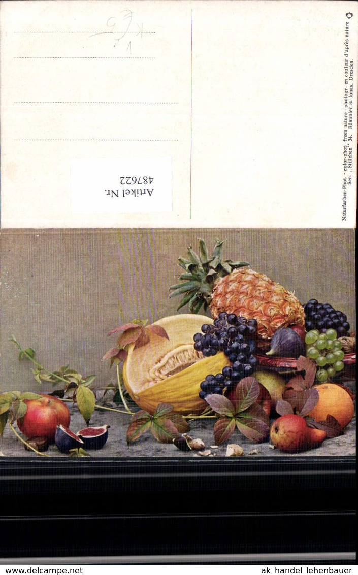 487622,K&uuml;nstler Ak Stillleben Essen Melone Ananas Feigen Weintrauben Pub R&ouml;mmler Jona - Recipes (cooking)