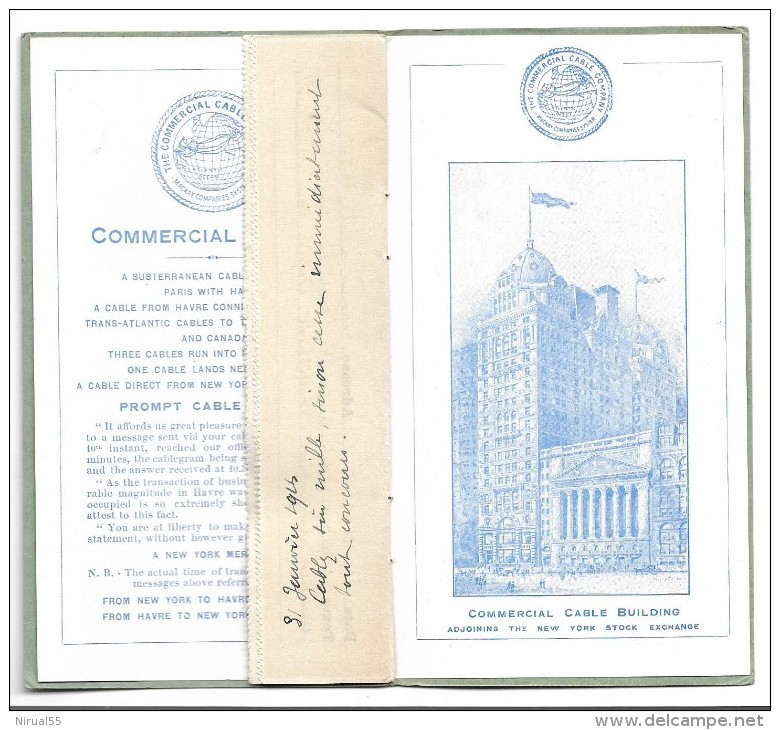 COMMERCIAL CABLE Carnet CABLEGRAMS 1912/1913 France And America Intérieur Tarif Photos Building Paquebot  .......... ..G - Other & Unclassified