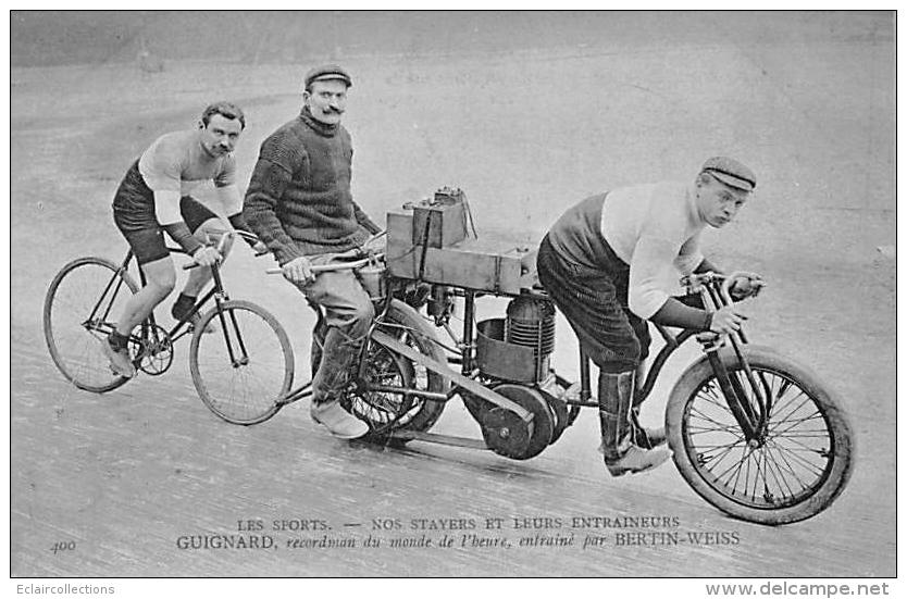 Sport.  Cyclisme Vélodrome Course Derrière Motocyclette Derny. Guignard Entrainé Par  Bertin Et Weiss - Radsport