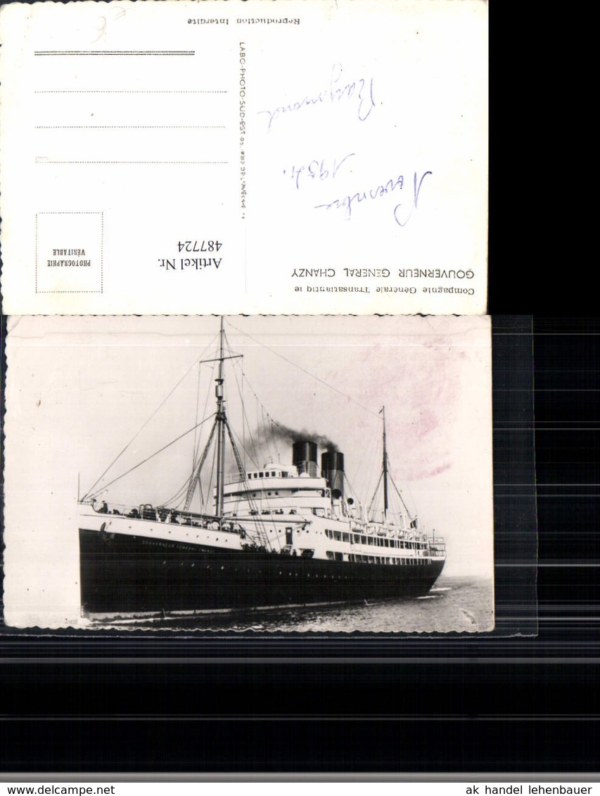 487724,Foto Ak Gouverneur General Chanzy Dampfer Hochseeschiff Schiff - Handel