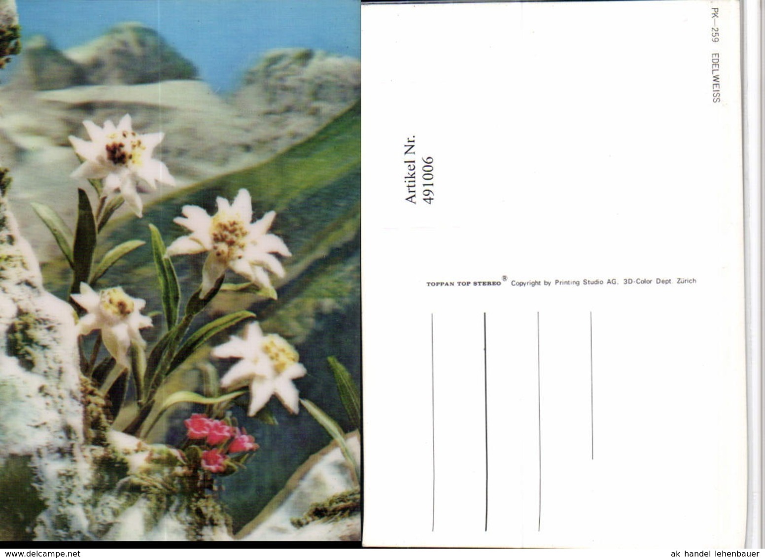 491006,3D 3 D 3-D Karte Wackelkarte Edelwei&szlig; Alpenblumen - Otros & Sin Clasificación