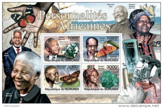 BURUNDI 2011 African Personalities 4 Values Set + Miniature Sheet MNH - Ungebraucht