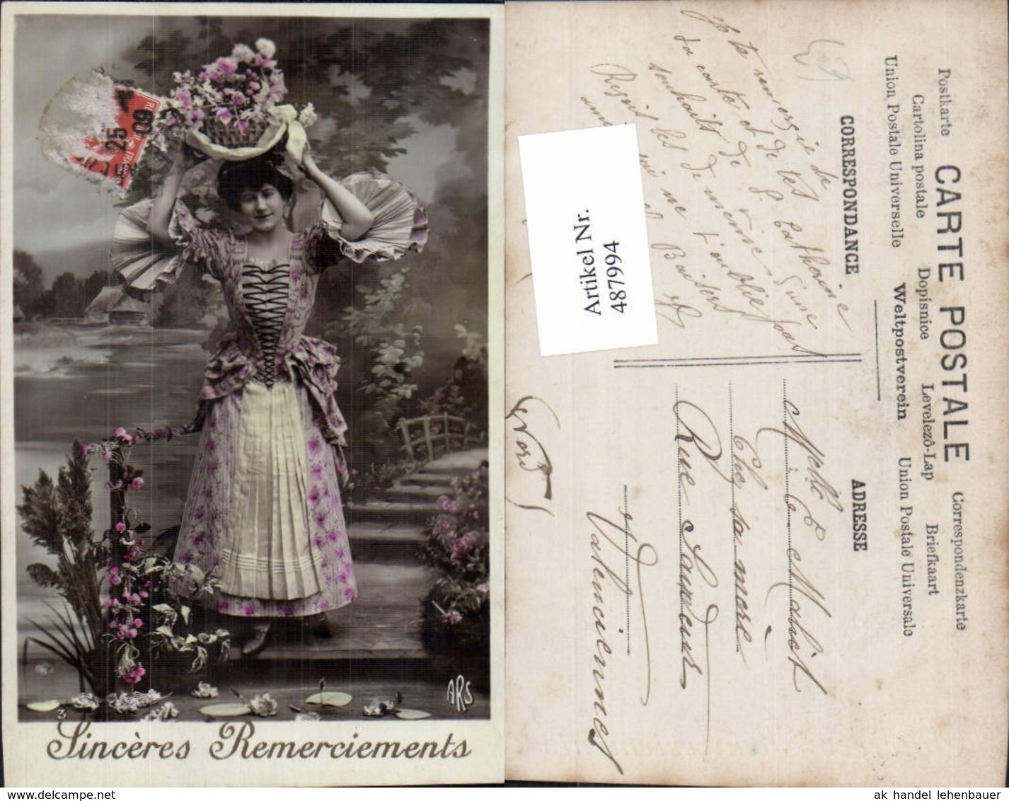 487994,Frau Tracht Dirndl Korb M. Blumen Sinceres Remerciements - Femmes