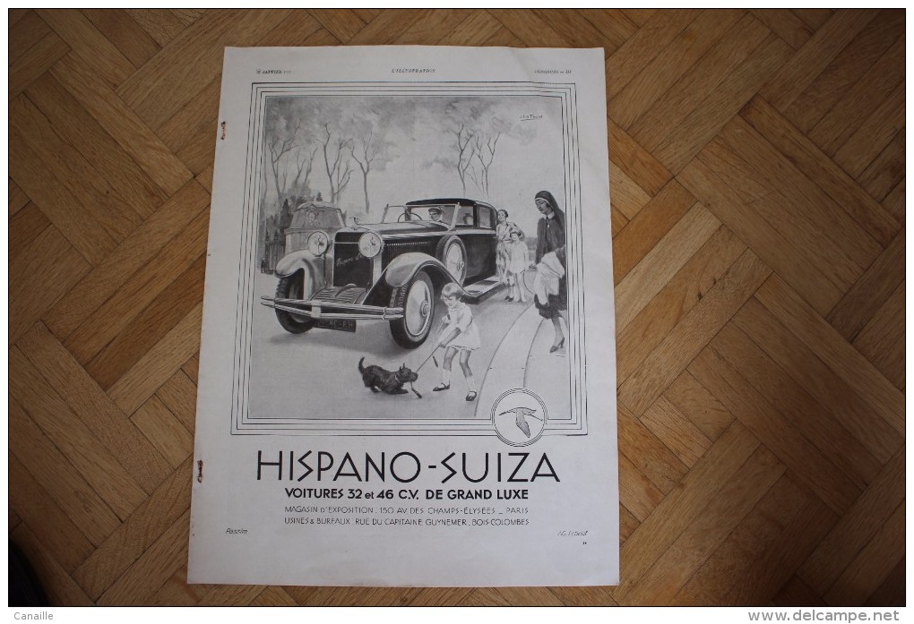 Pub 1931, L'Illusstration Magazine - Automobile Hispano - Suiza / Pub Du Dos Soie Naturel Bellesvue Paris  / 38 -28,5 Cm - Autres & Non Classés