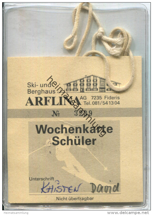 Wochenkarte Schüler Ski- Und Berghaus Arflina Fiederis 1990 - Europe