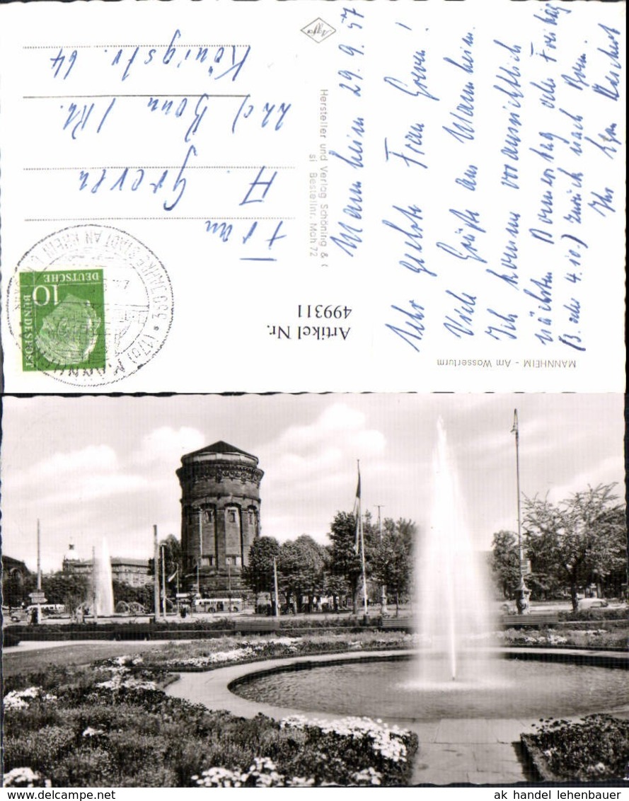 499311,Foto Ak Mannheim Am Wasserturm - Invasi D'acqua & Impianti Eolici