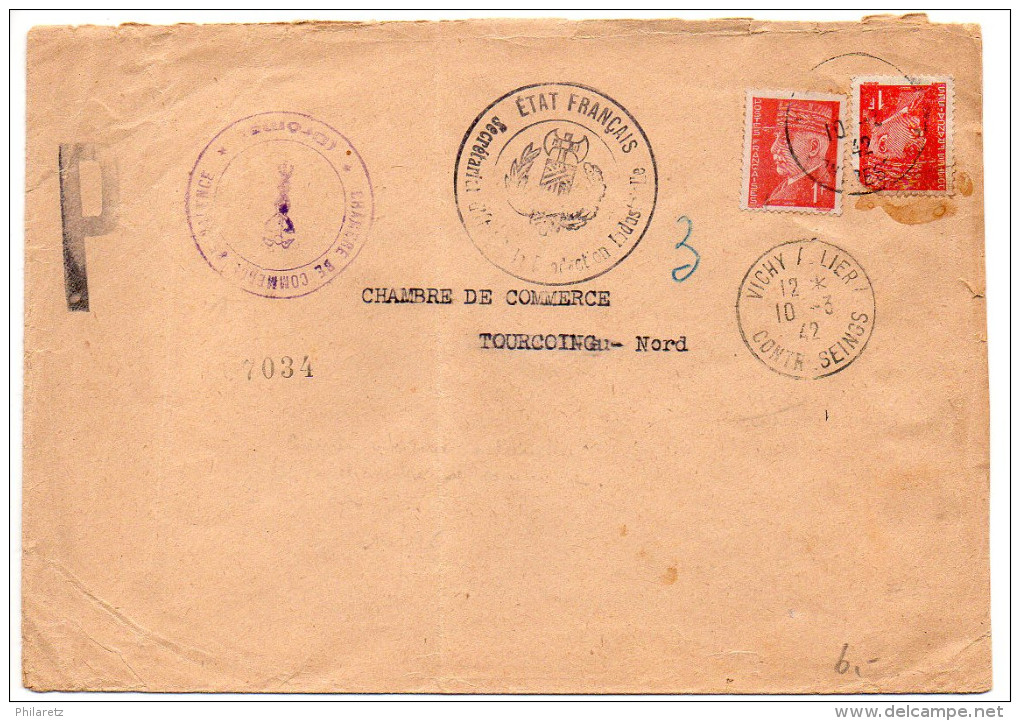 1F Pétain X2 Sur Lettre De 1942 - Courrier Commercial Inter-zones - Léger Pli Vertical - Guerre De 1939-45