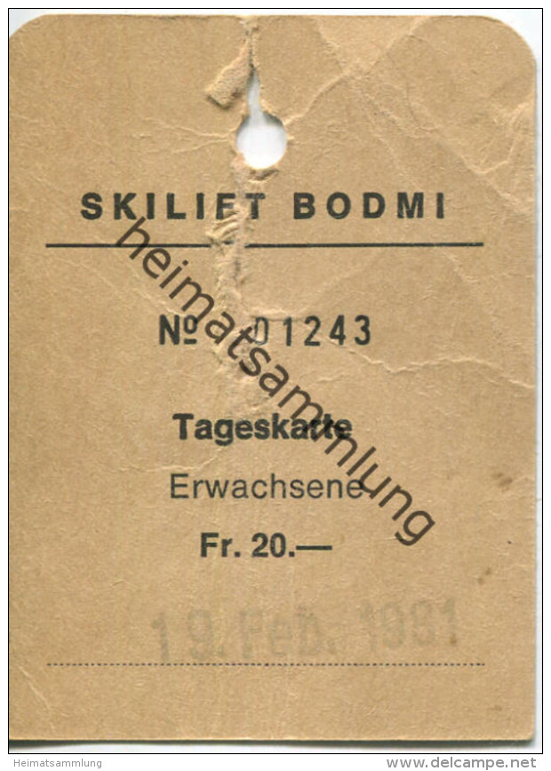 Skilift Bodmi - Tageskarte 1981 - Europe