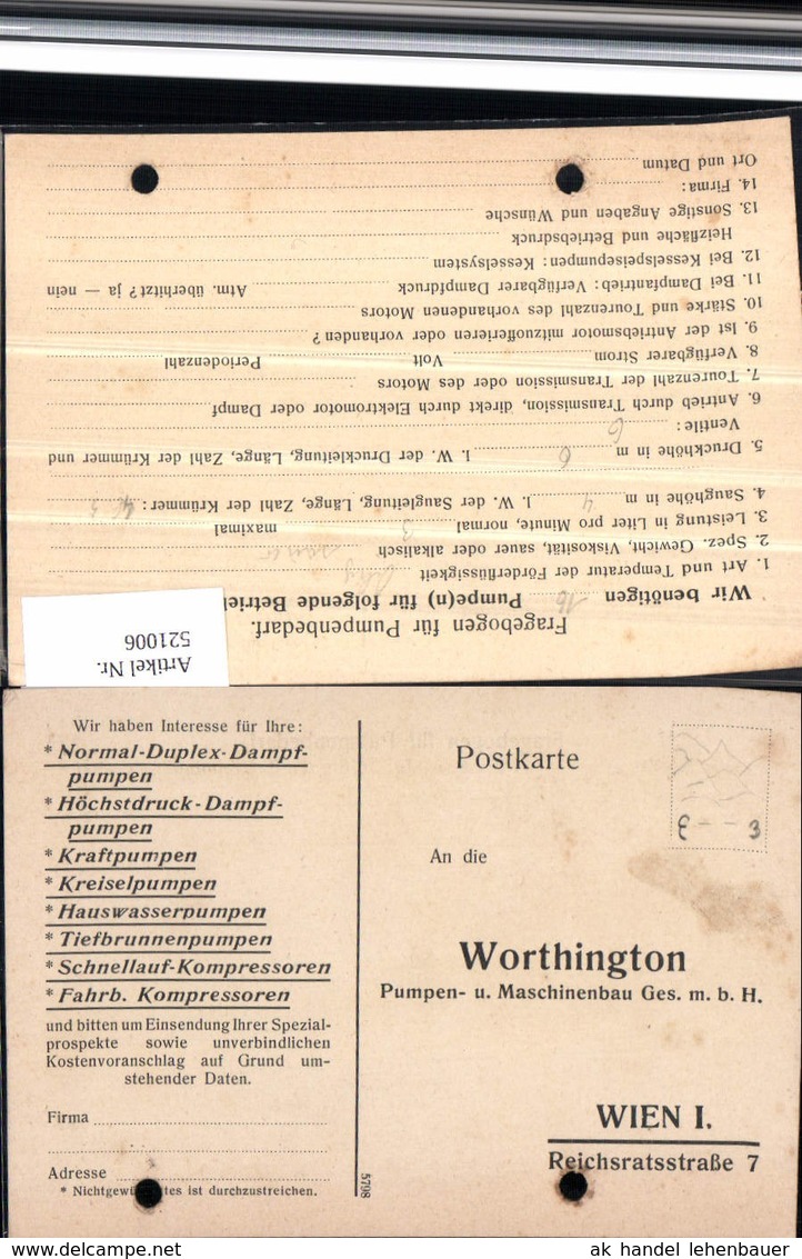 521006,Reklame AK Worthington (Gaming Kienberg) Maschinenbau Wien Bestellkarte - Reclame