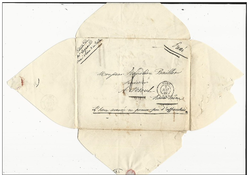 1849 - RARE LETTRE "ALLER ET RETOUR" PARIS  VESOUL (HAUTE SAONE) - 1849-1876: Période Classique