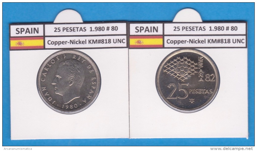 SPAIN /JUAN CARLOS I    25  PESETAS  Cu Ni  1.980 #80    KM#818    SC/UNC     T-DL-9423 - 25 Pesetas