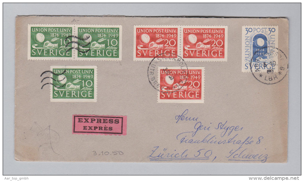 Schweden 1950-10-03 Stockholm Exprès Brief Nach Zürich - Lettres & Documents