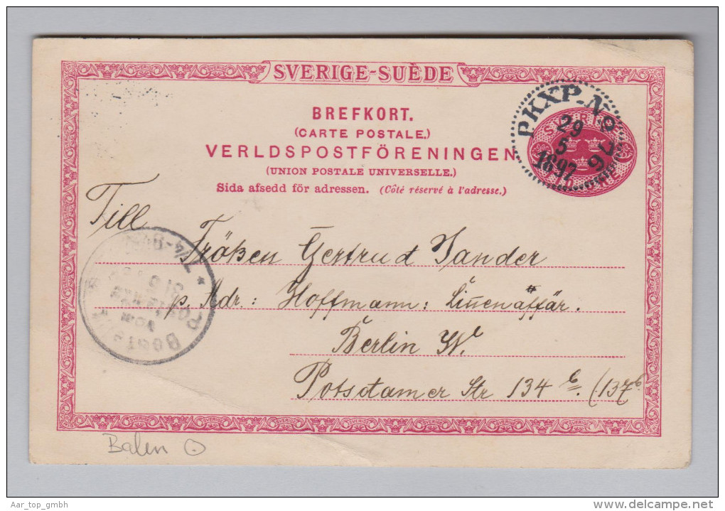 Schweden 1897-05-29 PKXP-N°76 Bahnstempel Auf Ganzsache Nach Berlin - Lettres & Documents