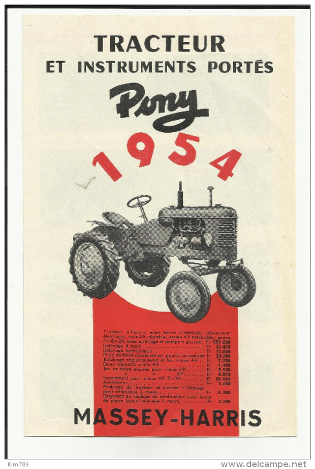 Pub. Tracteur Massey Harris Et Instruments Portés - Illustrations - - Tractors