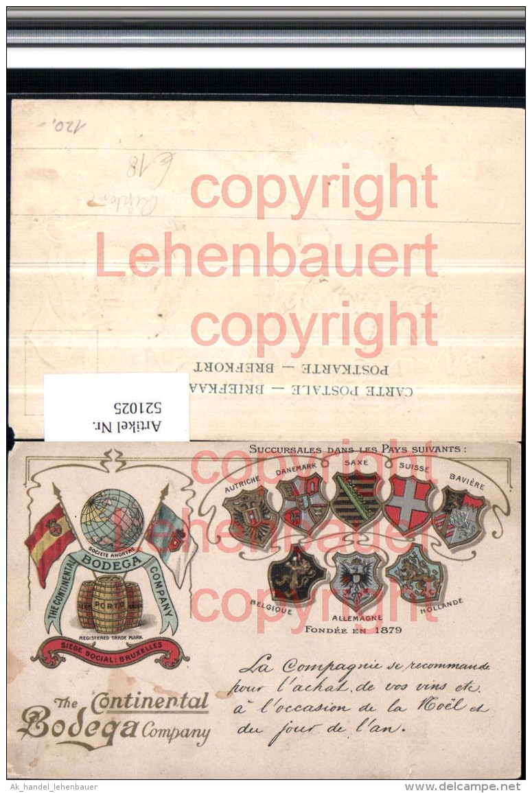 521025,Reklame Präge Litho Wein The Continental Bodega Company Wappen - Werbepostkarten