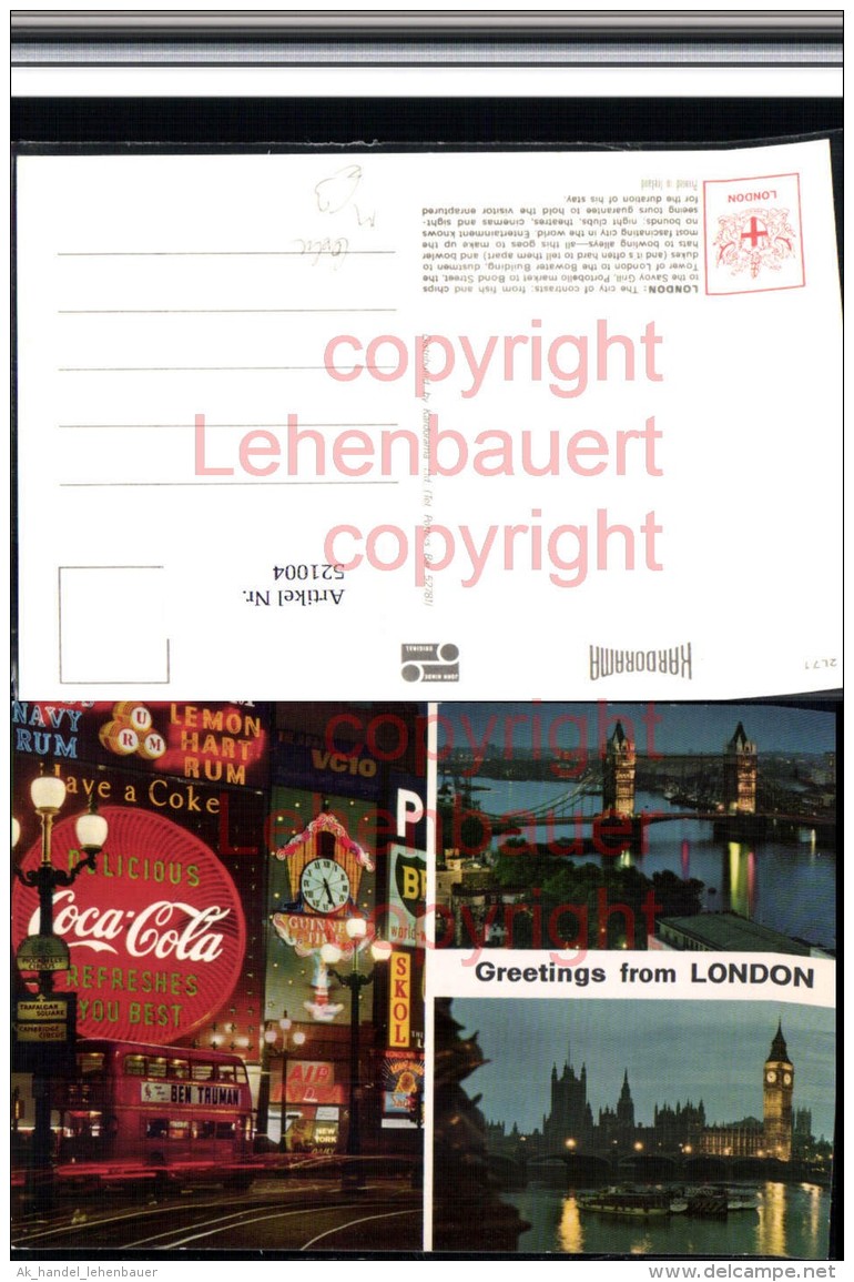 521004,Reklame AK Coca Cola Schild London Bus Autobus - Werbepostkarten