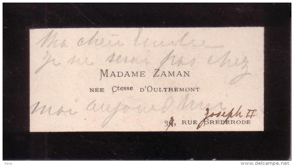 Madame ZAMAN Comtesse D'OULTREMONT Carte De Visite - Cartes De Visite