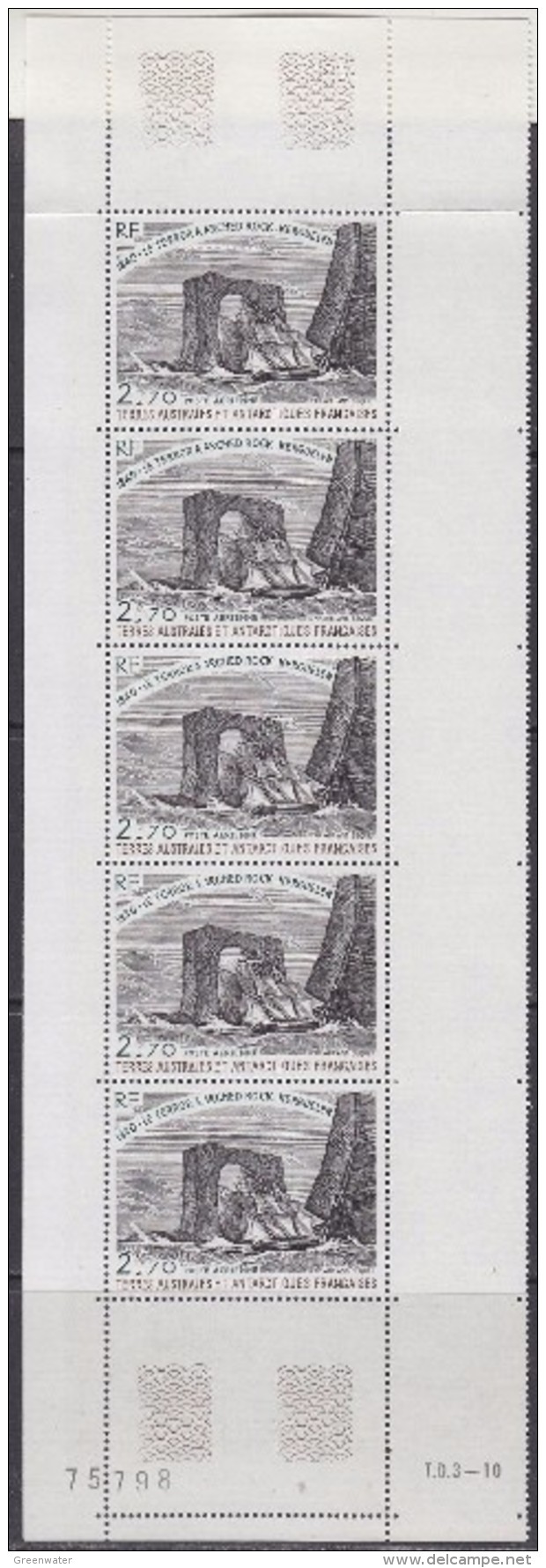 TAAF 1979 Le Terror A Arched Rock - Kerguelen Strip Of 5v ** Mnh (TA203A) - Ongebruikt