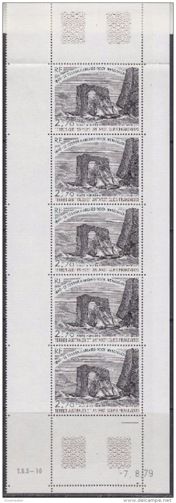 TAAF 1979 Le Terror A Arched Rock - Kerguelen Strip Of 5v (printing Date) ** Mnh (TA203B) - Ongebruikt