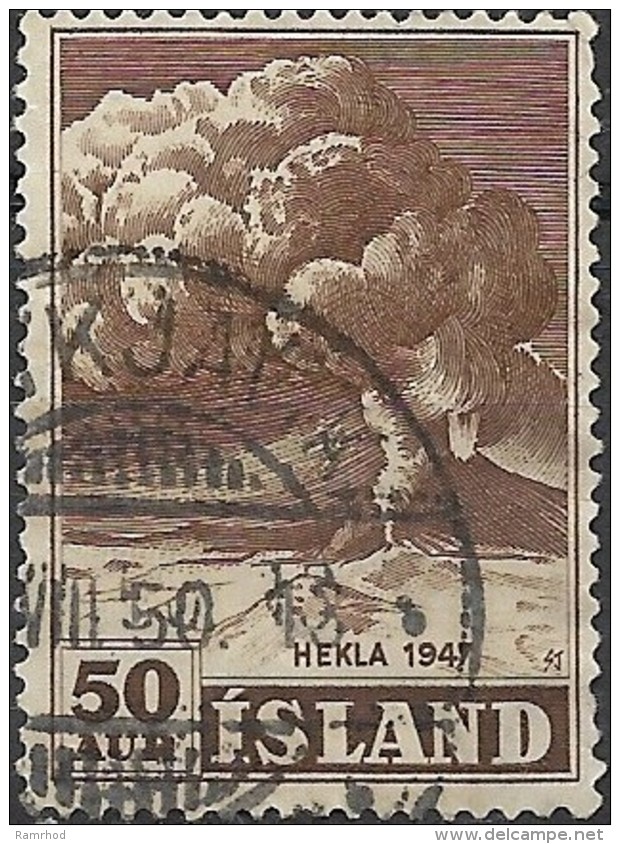 ICELAND 1948  Mt. Hekla In Eruption - 50a. - Brown  FU - Usati