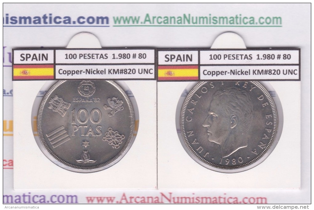 SPAIN /JUAN CARLOS I    100  PESETAS  Cu-Ni 1.980 #80  KM#820  SC/UNC     T-DL-9483 - 100 Pesetas