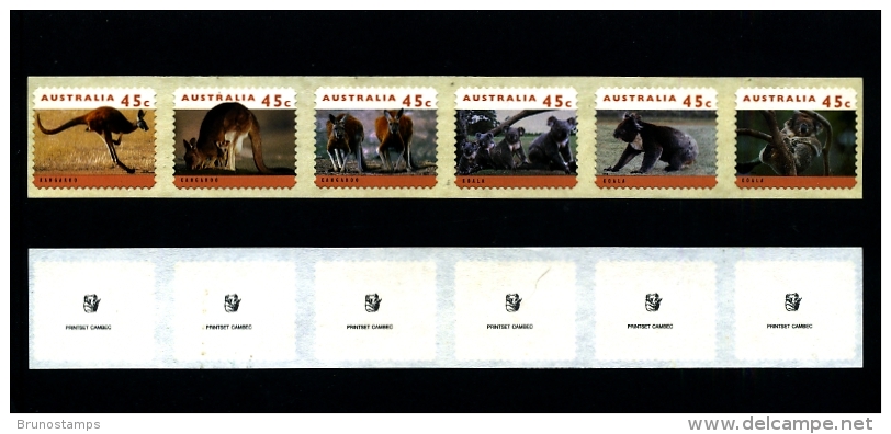 AUSTRALIA - 1995  45c. KANGAROOS & KOALAS  P & S  STRIP PRINTSET CAMBEC  1 KOALA REPRINT  MINT NH - Mint Stamps