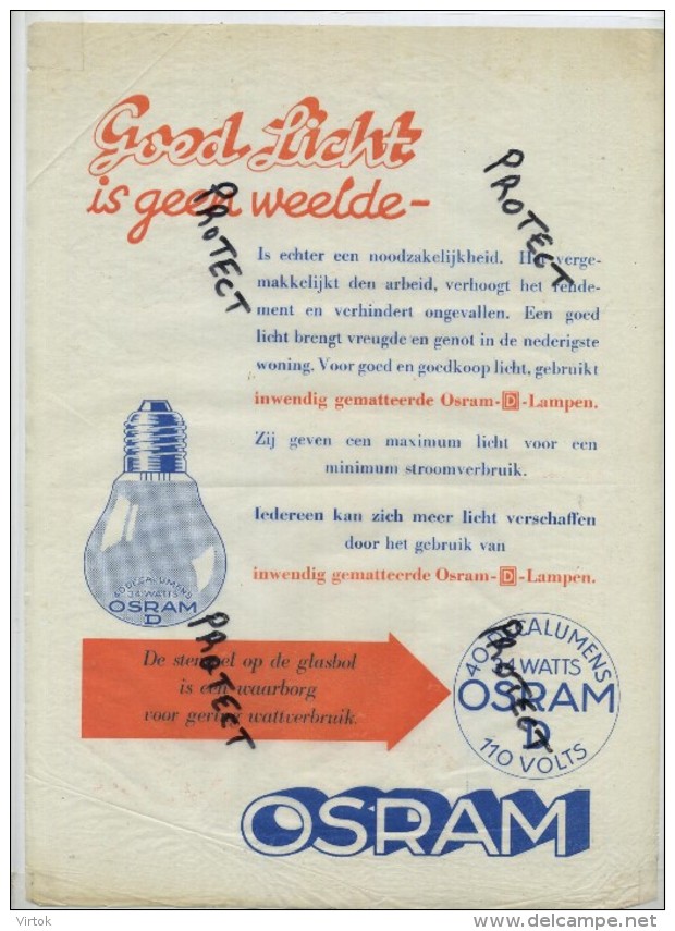 OLD Reclame Doc.  A4    : Lampes OSRAM  ( See Scans For Detail ) - Electricidad & Gas