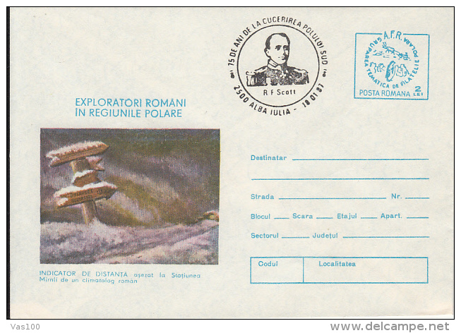 POLAR EXPLORERS, R.F. SCOTT, COVER STATIONERY, ENTIER POSTAL, 1987, ROMANIA - Polar Explorers & Famous People