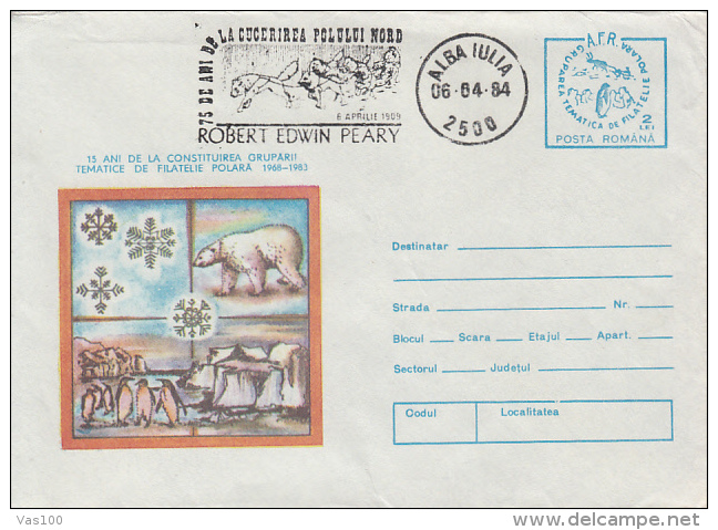 POLAR EXPLORERS, R.E, PEARY, COVER STATIONERY, ENTIER POSTAL, 1984, ROMANIA - Esploratori E Celebrità Polari