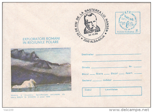 POLAR EXPLORERS, F. NANSEN, COVER STATIONERY, ENTIER POSTAL, 1986, ROMANIA - Polarforscher & Promis