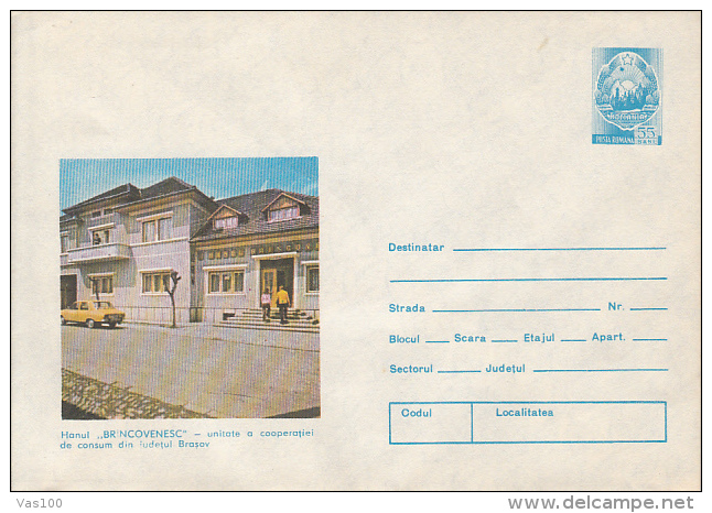 TOURISM, BRNCOVEANU INN, CAR, COVER STATIONERY, ENTIER POSTAL, 1979, ROMANIA - Other & Unclassified