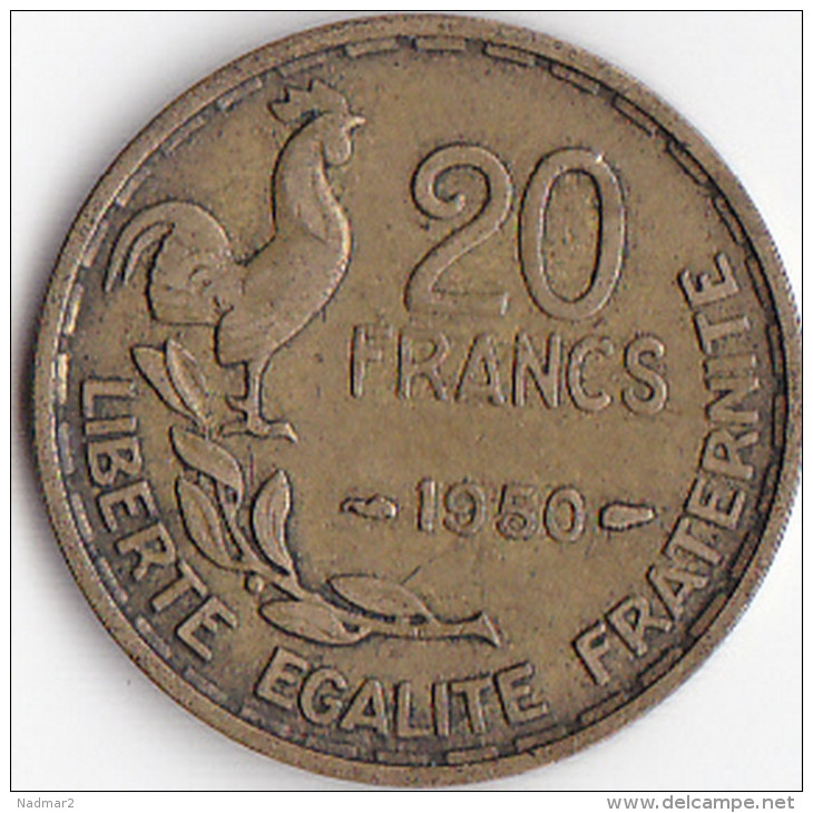 Franc 20 Francs Georges GUIRAUD Plumes 3 Faucilles 1950 Bronze Aluminium  F 401_1 - Autres & Non Classés