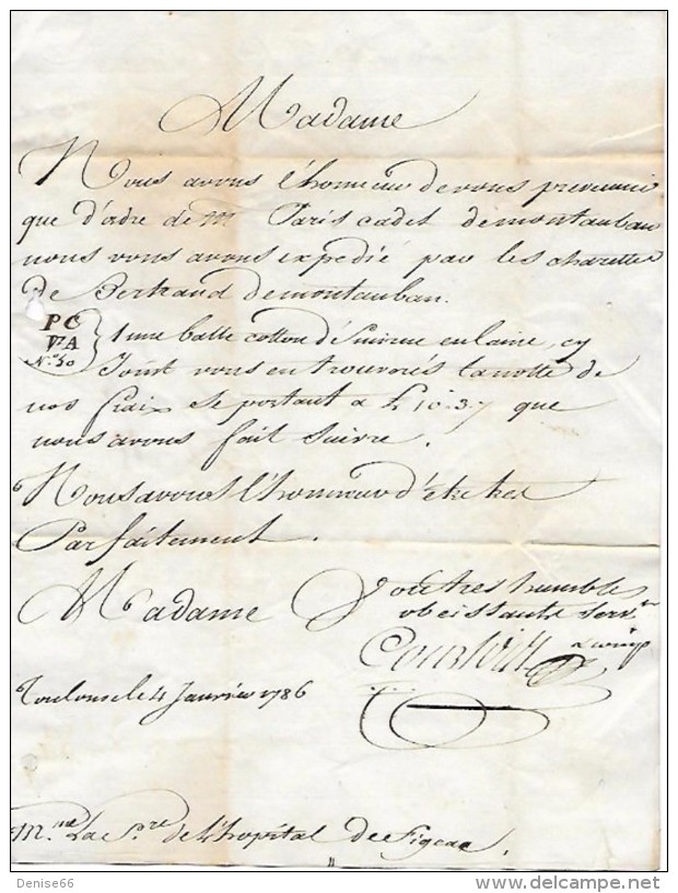 TOULOUSE - 4  Janvier 1786 - Lettre Adressée à Mme La Supérieure De L’HÔPITAL DE FIGEAC (46) En Querci - Historical Documents