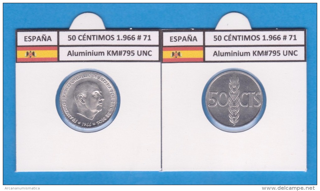 SPANIEN / FRANCO   50  CENTIMOS  1.966  #71  ALUMINIO  KM#795  SC/UNC    T-DL-9237 - 50 Céntimos