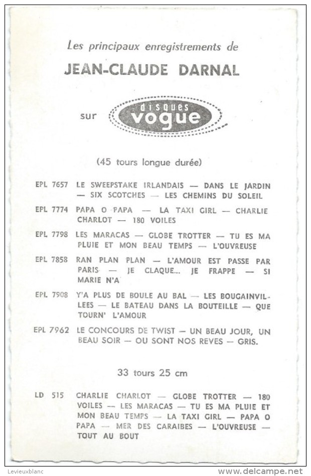 Portrait D´Artiste/ Disques Vogue / Jean-Claude DARNAL/ Avec Autographe/ Années 1960         PA113 - Entertainers