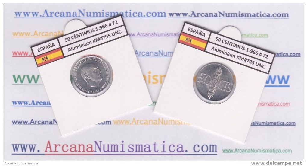 SPANIEN / FRANCO   50  CENTIMOS  1.966  #72  ALUMINIO  KM#795  SC/UNC    T-DL-9240 - 50 Centiem