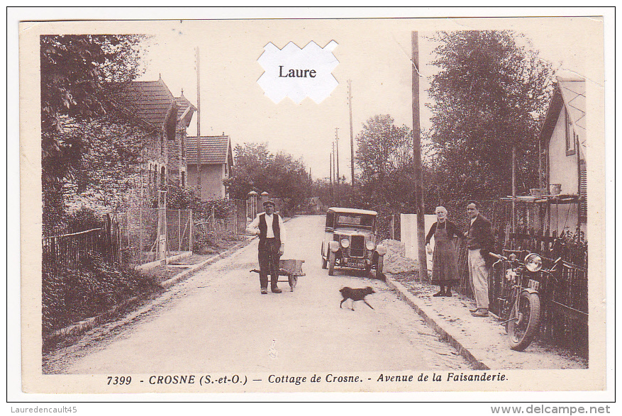 CROSNE : Postée Le 17-8-1960, Cottage De Crosne Avenue De La Faisanderie Moto Voiture Ancienne Brouette (91-1) 2 Scan - Crosnes (Crosne)