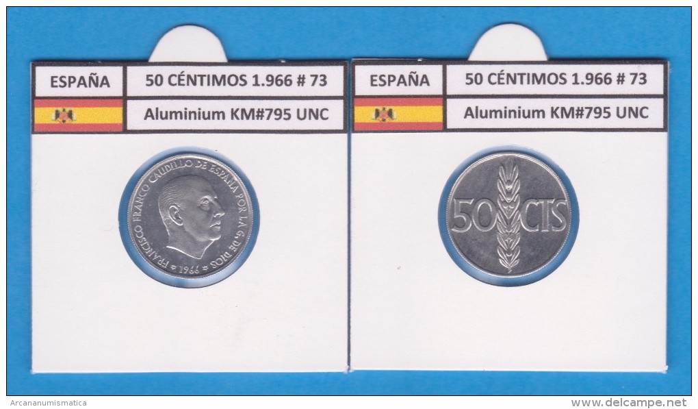 SPAIN/ FRANCO   50  CENTIMOS  1.966  #73  ALUMINIO  KM#795  SC/UNC    T-DL-9246 - 50 Centimos