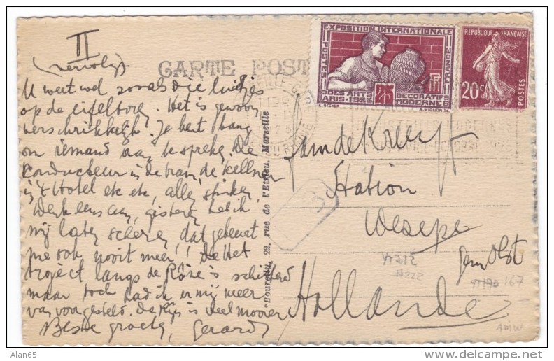 1925 Arts Decoratifs 25c Issue On Cover, Y&amp;T#212 Sc#222, Marianne #Y&amp;T190 Sc#167 Marseille To Netherlands - Covers & Documents